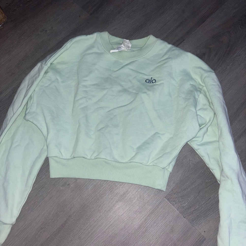 ALO Yoga Light Green Crew Neck Sweater